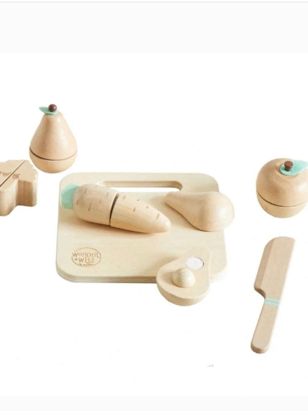 NWT Wonder & Wise Kids Wood Table It Fruits & Veggies Play Food Set
